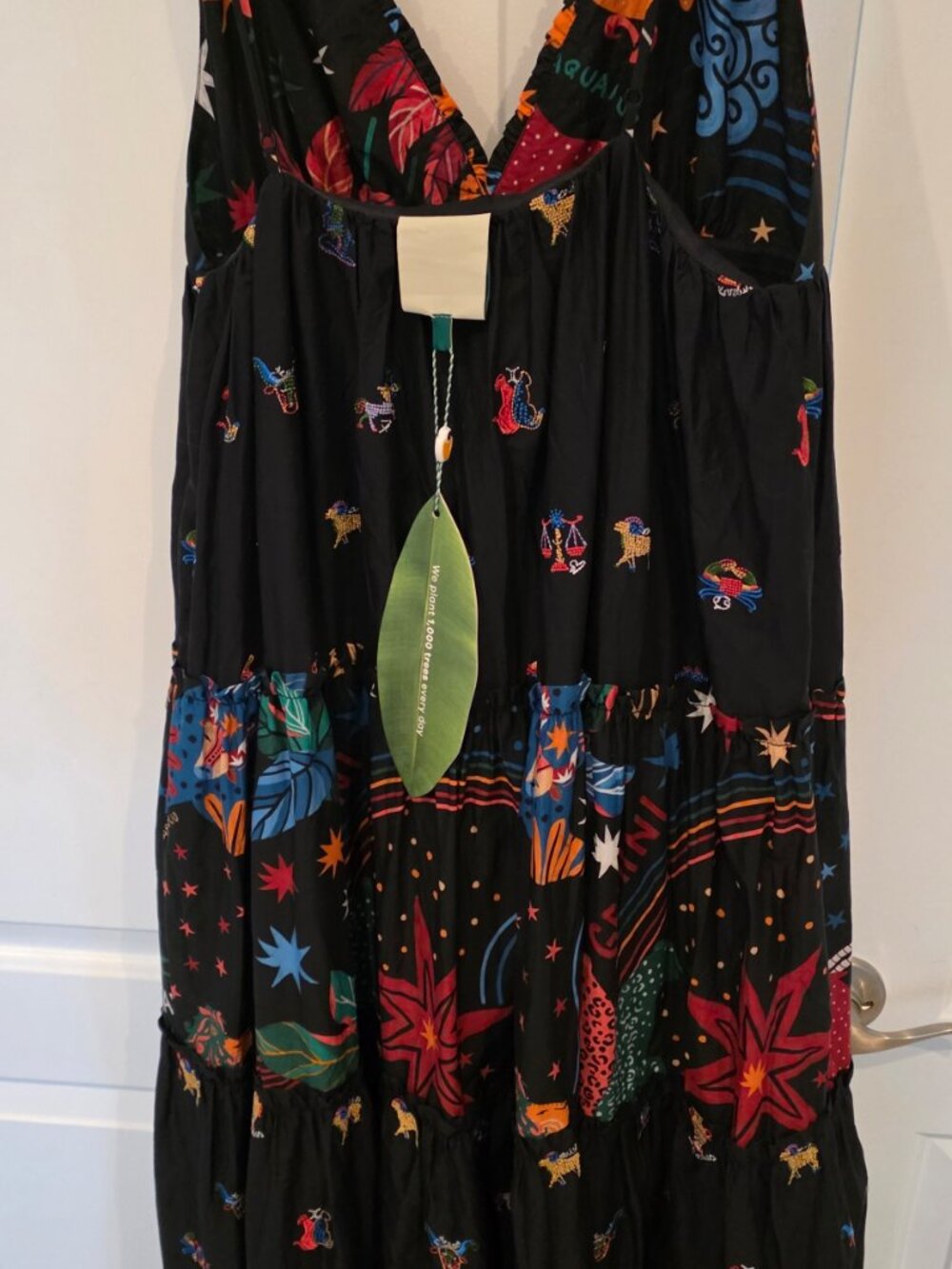 NWT FARM Rio Zodiac Embroidered Maxi Dress Black Astrology Celestial Size M - Picture 4 of 7